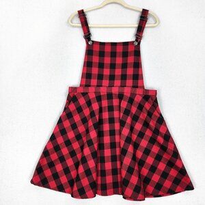 Hot Topic Dress Womens XL Red Black Buffalo Plaid Overall Jumper Mini Skater